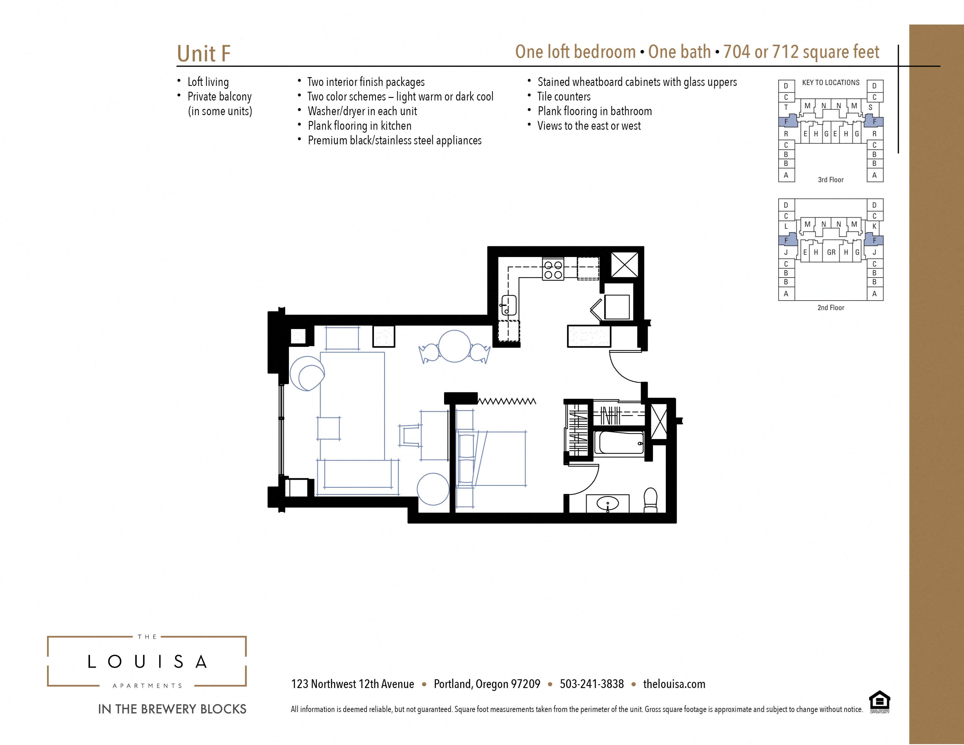 Studio F Floor Plan Studio F Floor Plan at The Louisa Apartments in Portland, Oregon